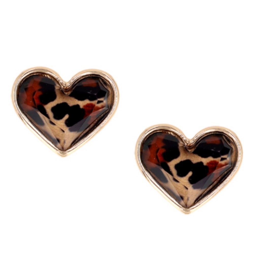 Leopard Heart Stud Earrings